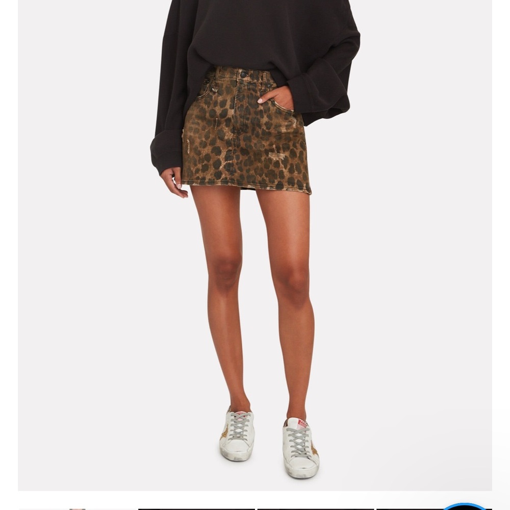 R13 leopard print denim mini skirt
